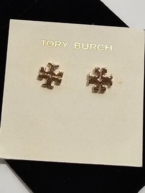 Auth. Tory Burch Miller Logo Stud Earrings in Rose Gold - Lile New